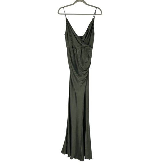 NWT Shona Joy La Lune Cross Draped Satin Maxi Dress in Forest - Picture 2 of 8